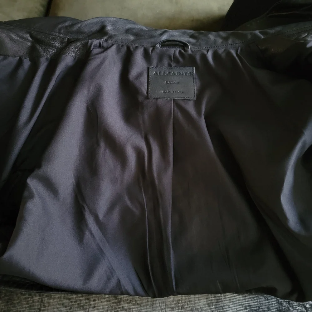 AllSaints Ryder Funnel Neck Cropped Lambskin Leather Jacket - Picture 10 of 13